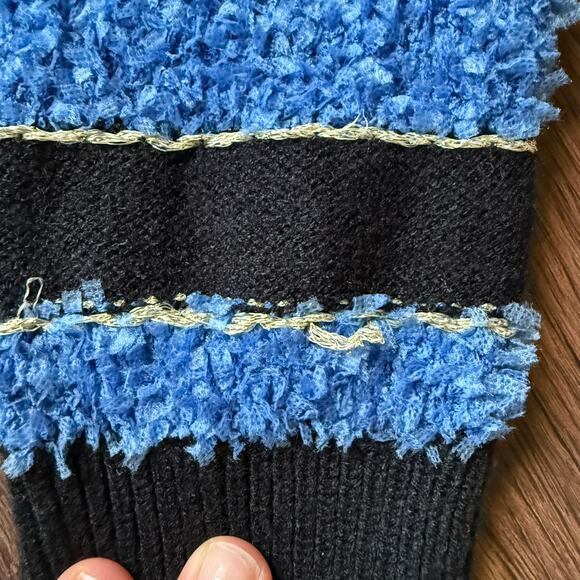 Cider Blue Black Striped Cropped Cardigan Gold Buttons Women’s Medium - Picture 7 of 13